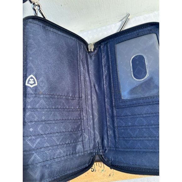 Vera Bradley RDIF anti-theft wallet crossbody black flowers 6"x4" - Picture 6 of 7